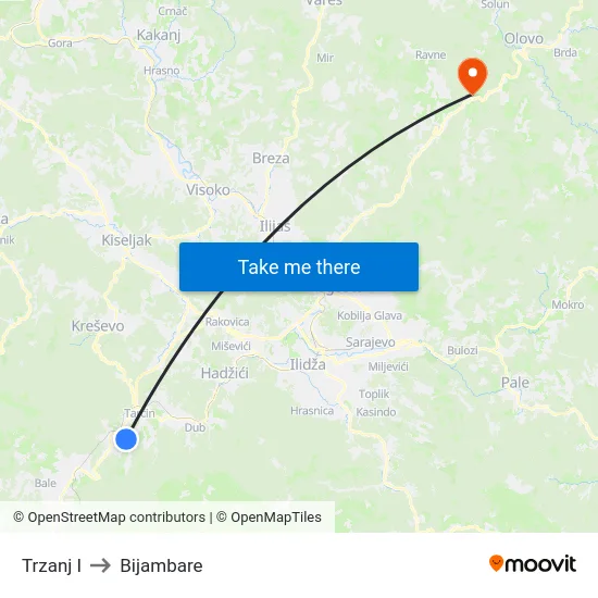 Trzanj I to Bijambare map