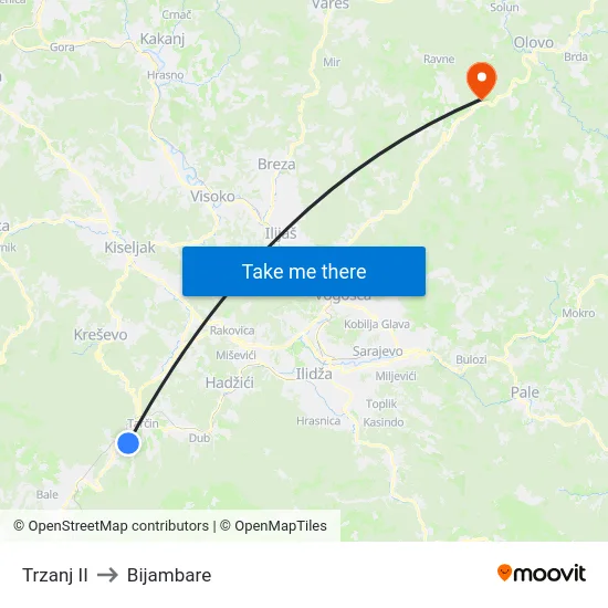Trzanj II to Bijambare map
