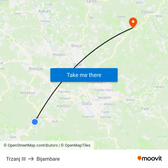 Trzanj III to Bijambare map