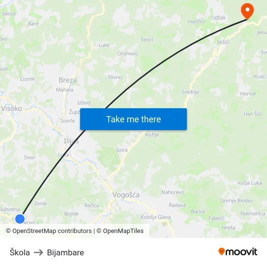 Škola to Bijambare map