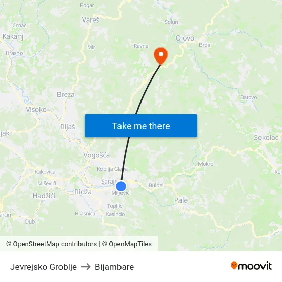 Jevrejsko Groblje to Bijambare map