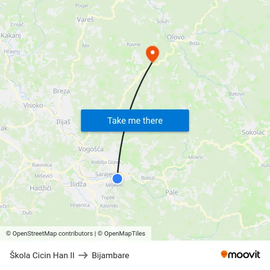 Škola Cicin Han II to Bijambare map