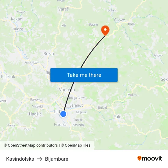 Kasindolska to Bijambare map