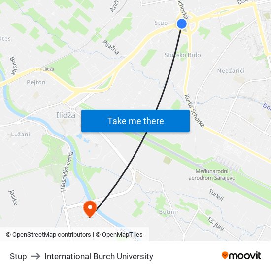 Stup to International Burch University map