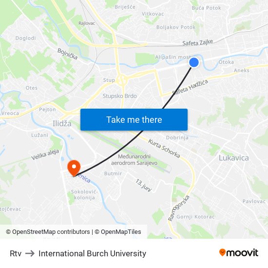 Rtv to International Burch University map