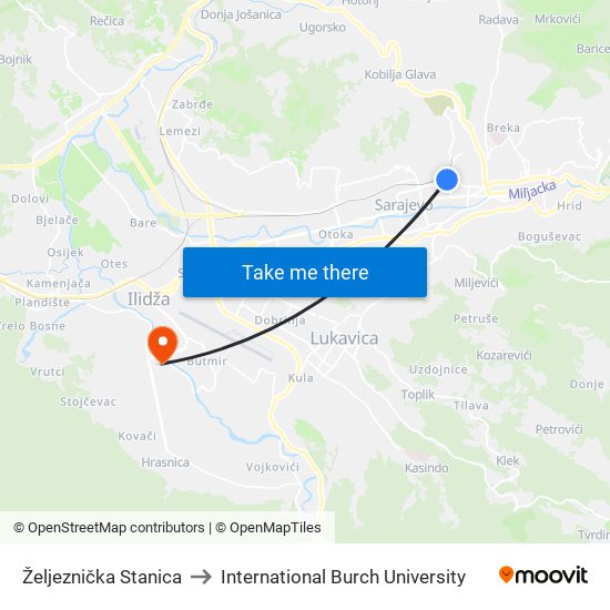 Željeznička Stanica to International Burch University map