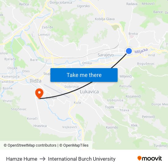 Hamze Hume to International Burch University map