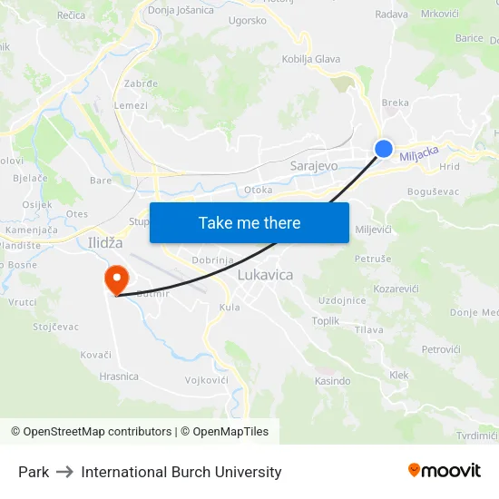 Park to International Burch University map