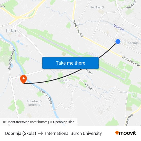 Dobrinja (Škola) to International Burch University map