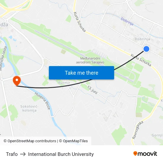 Trafo to International Burch University map
