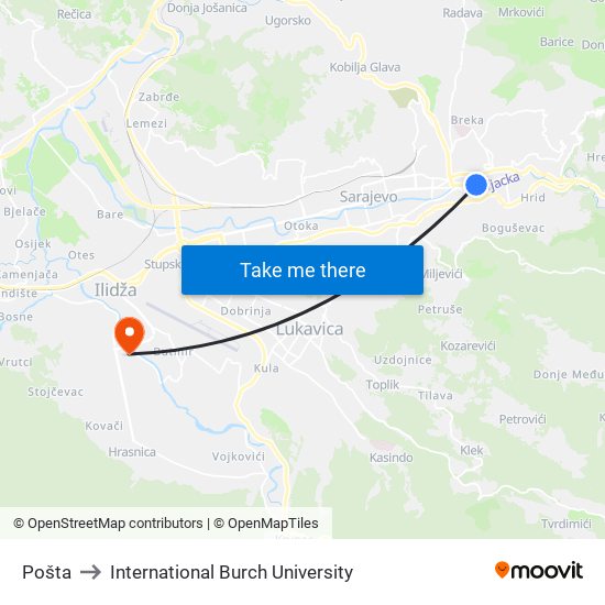 Pošta to International Burch University map
