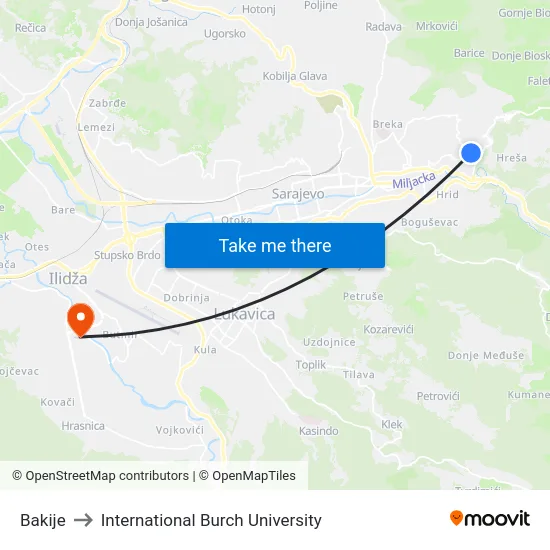 Bakije to International Burch University map