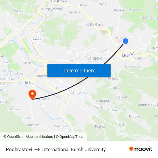 Podhrastovi to International Burch University map