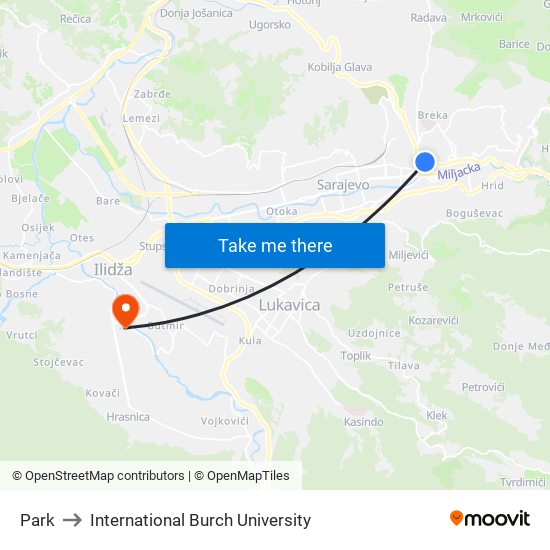 Park to International Burch University map