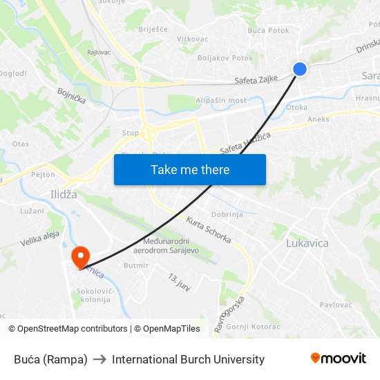 Buća (Rampa) to International Burch University map