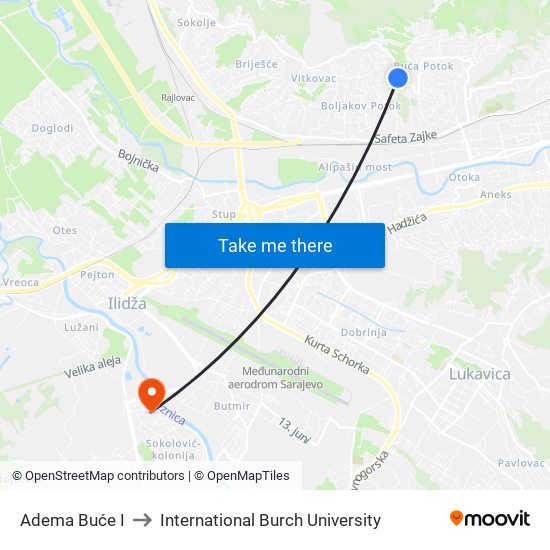 Adema Buće I to International Burch University map