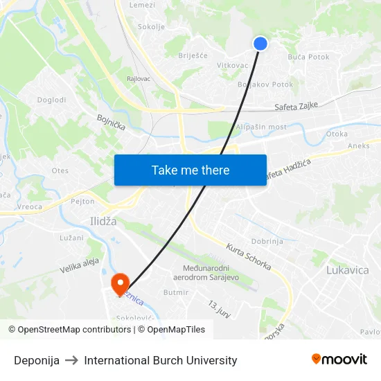 Deponija to International Burch University map