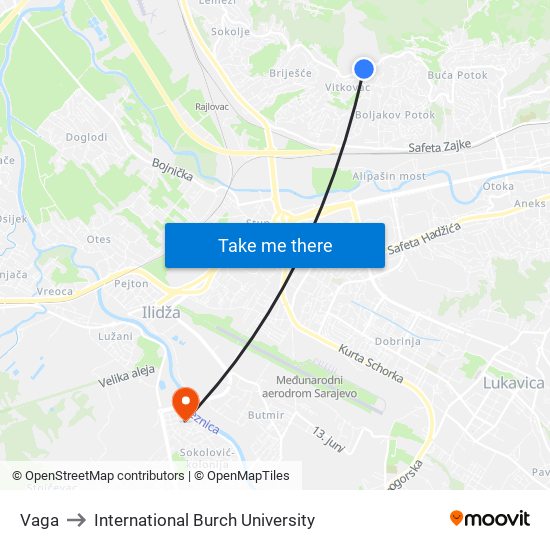 Vaga to International Burch University map