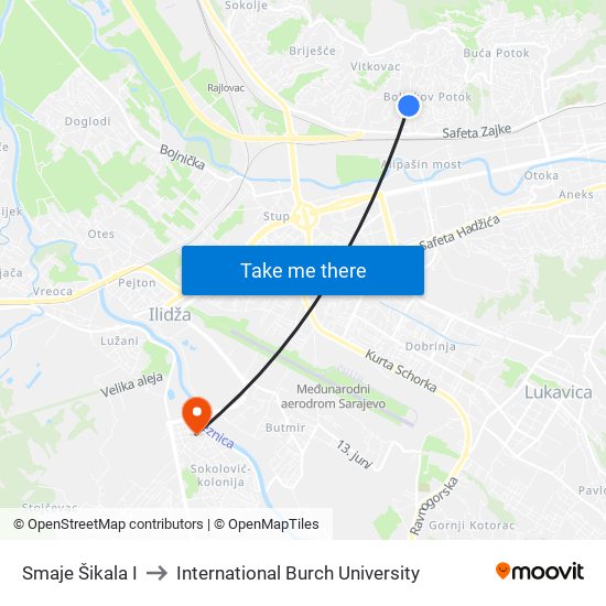 Smaje Šikala I to International Burch University map
