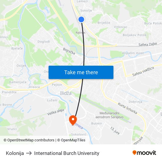 Kolonija to International Burch University map