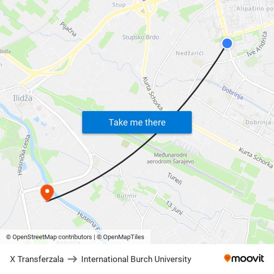 X Transferzala to International Burch University map