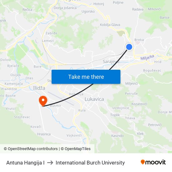 Antuna Hangija I to International Burch University map