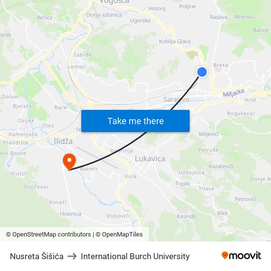 Nusreta Šišića to International Burch University map