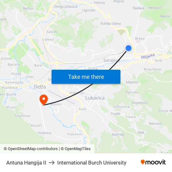 Antuna Hangija II to International Burch University map