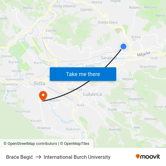 Braće Begić to International Burch University map