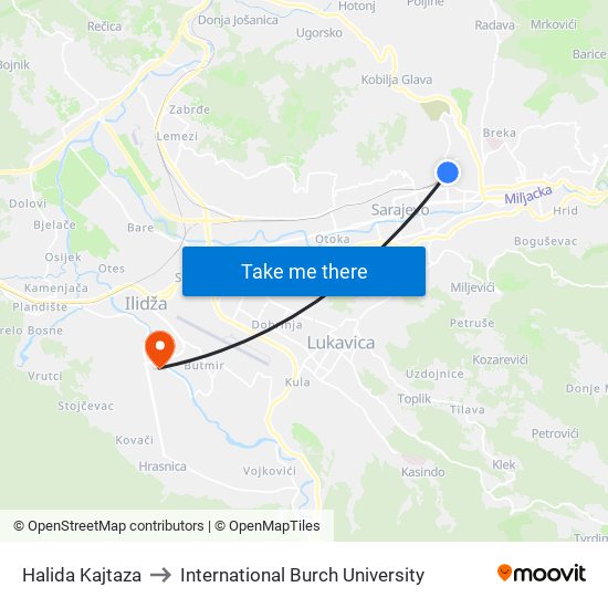 Halida Kajtaza to International Burch University map