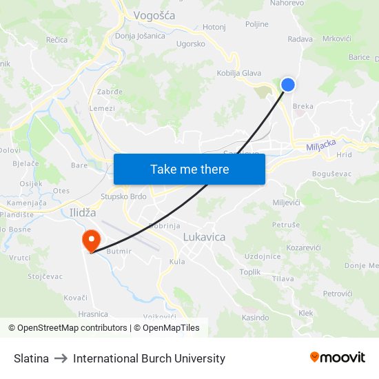 Slatina to International Burch University map