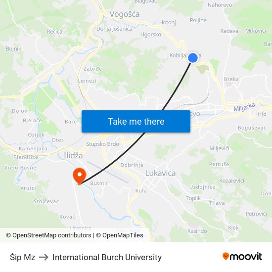 Šip Mz to International Burch University map