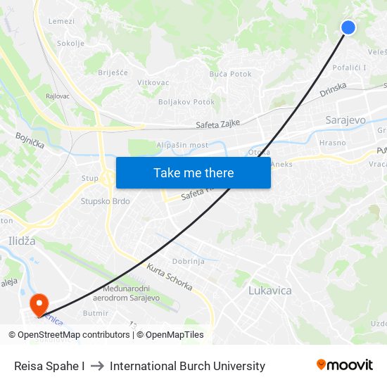 Reisa Spahe I to International Burch University map