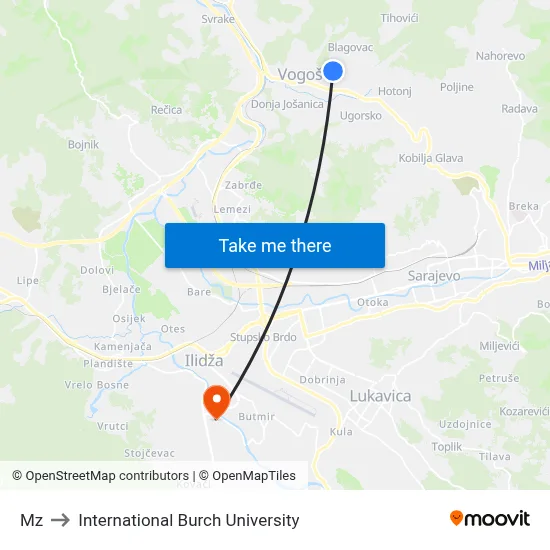 Mz to International Burch University map