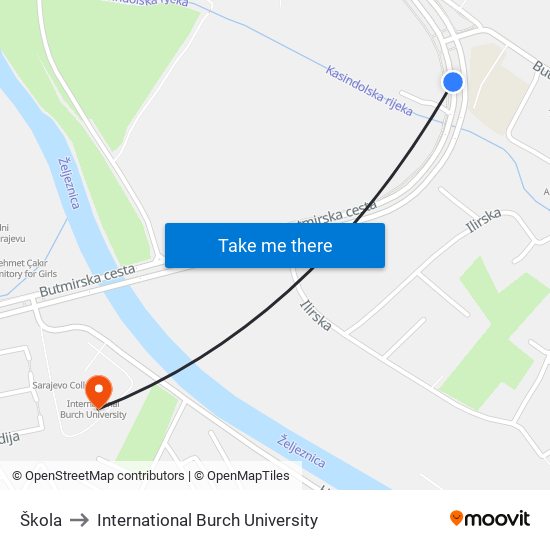 Škola to International Burch University map