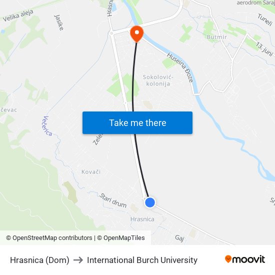 Hrasnica (Dom) to International Burch University map