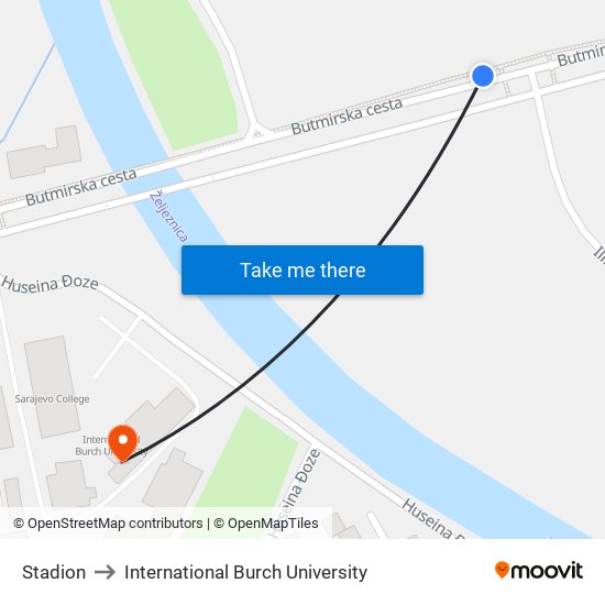 Stadion to International Burch University map
