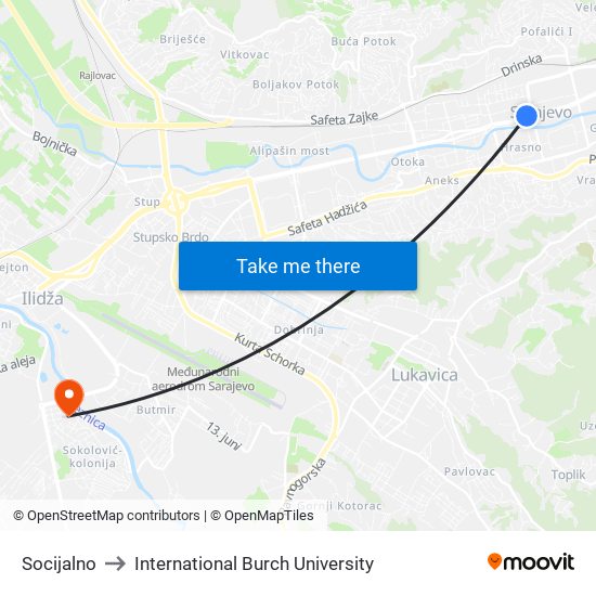 Socijalno to International Burch University map