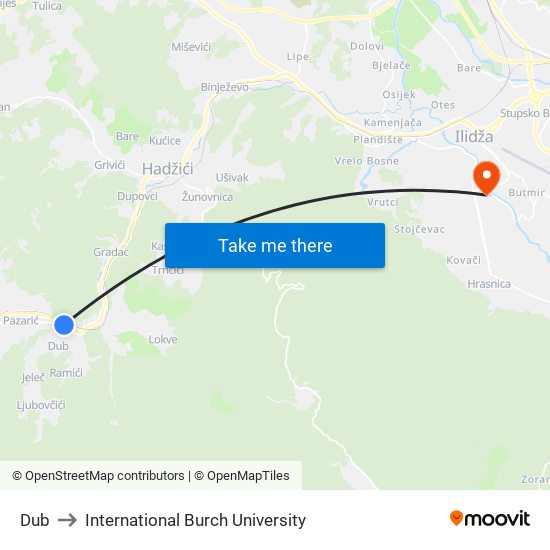 Dub to International Burch University map