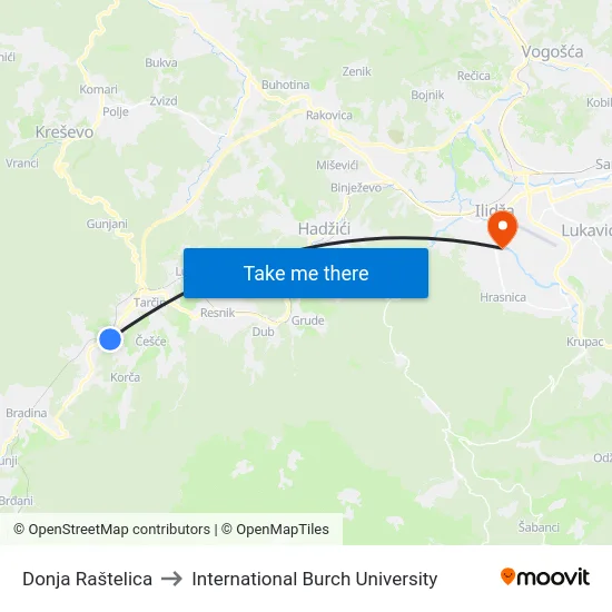 Donja Raštelica to International Burch University map