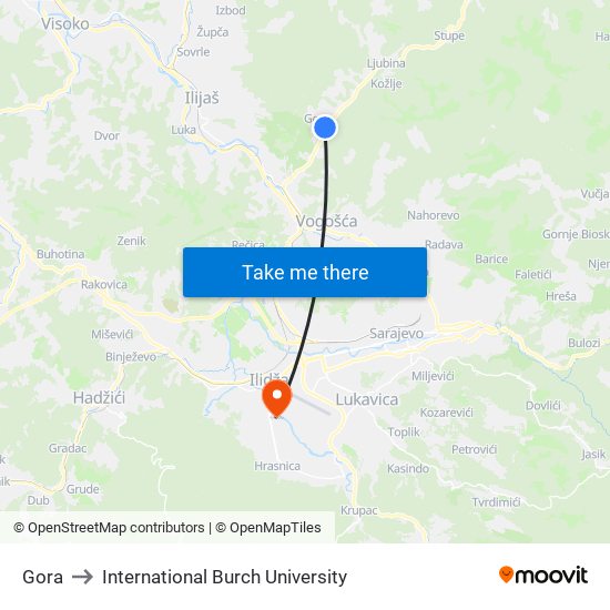 Gora to International Burch University map