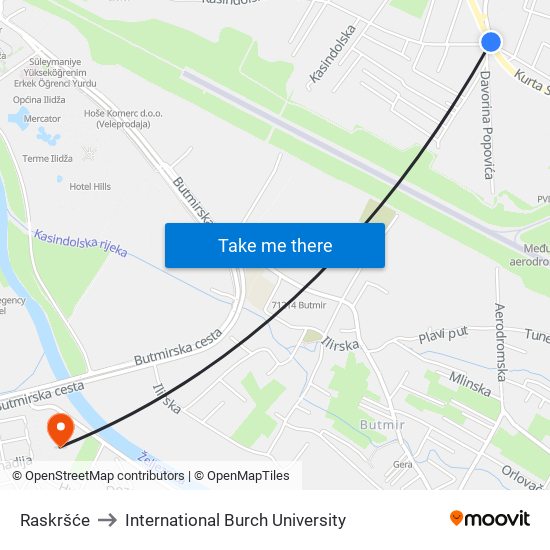 Raskršće to International Burch University map