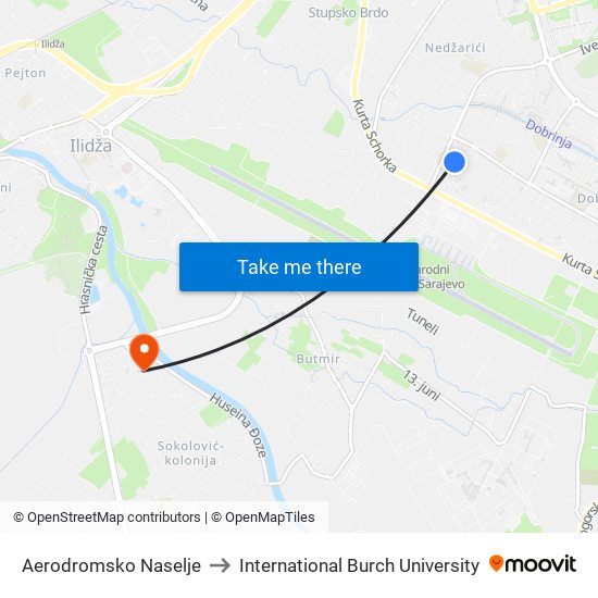 Aerodromsko Naselje to International Burch University map