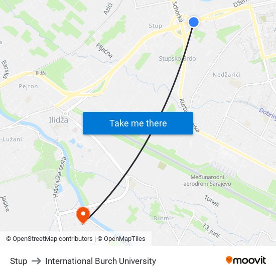 Stup to International Burch University map