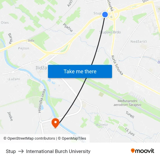 Stup to International Burch University map