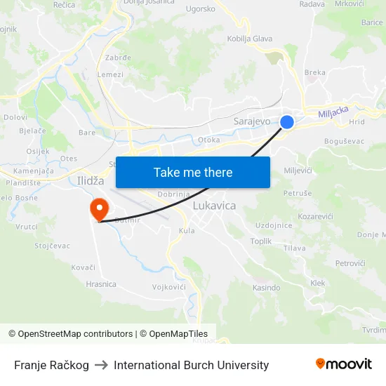 Franje Račkog to International Burch University map