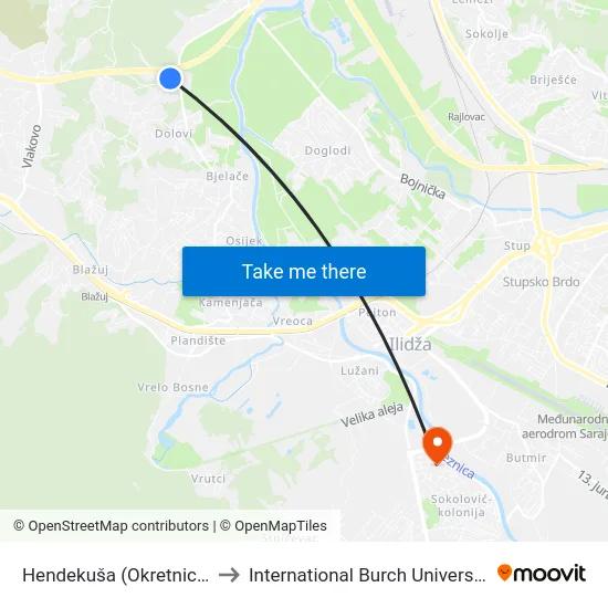 Hendekuša (Okretnica) to International Burch University map