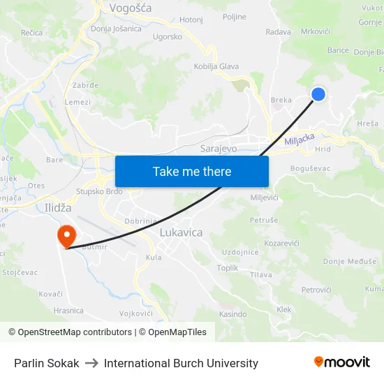 Parlin Sokak to International Burch University map