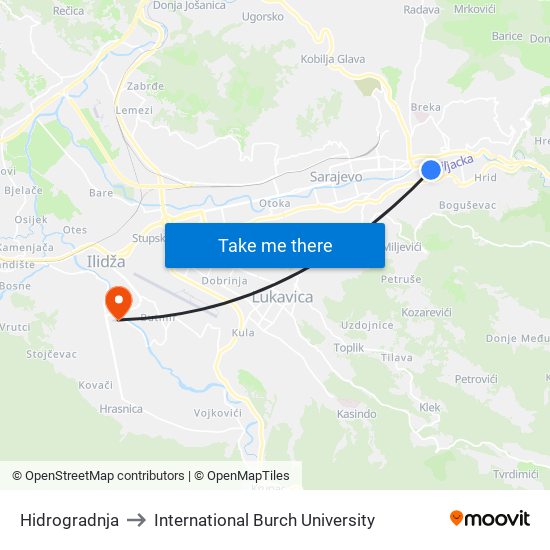 Hidrogradnja to International Burch University map