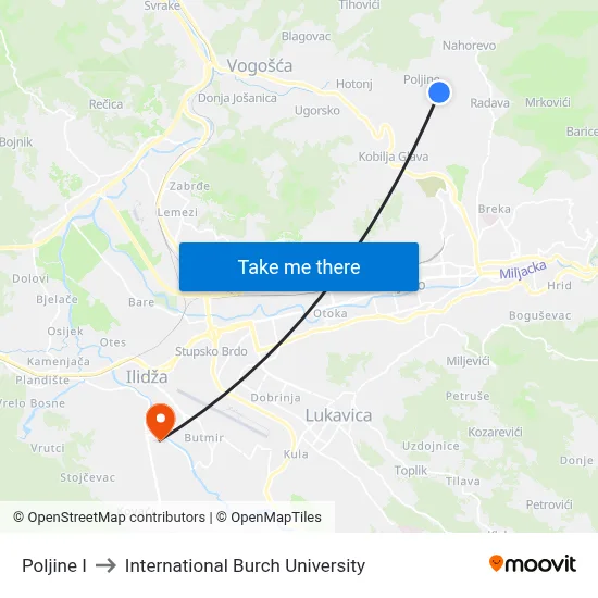 Poljine I to International Burch University map